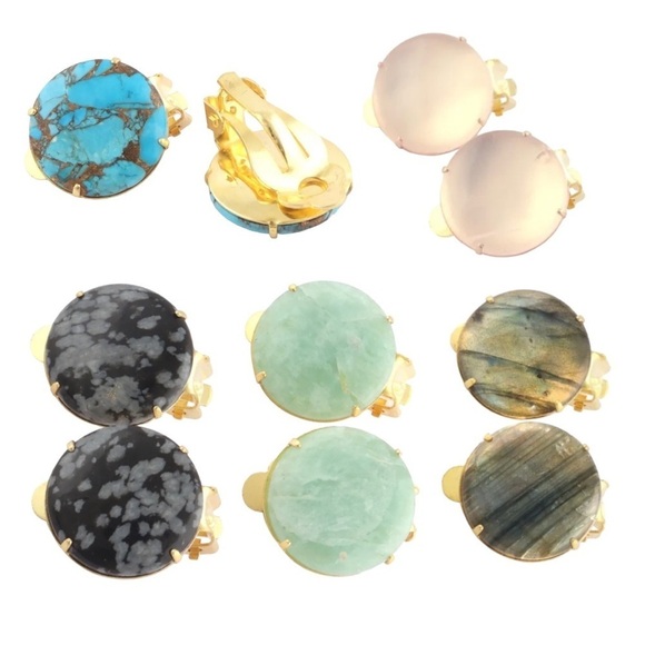 Gold Plated Clip On Gemstone Earrings